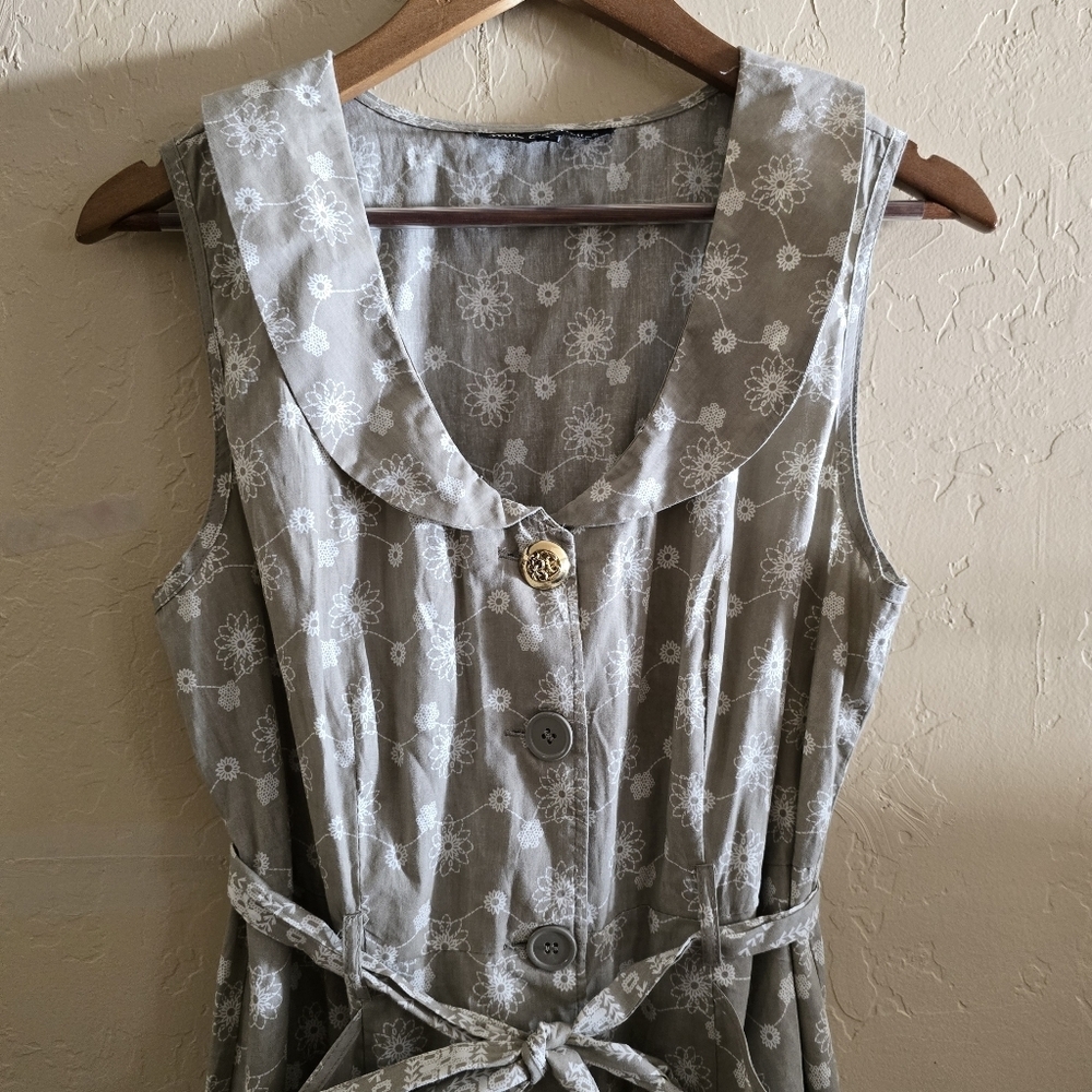Mlle Gabrielle Floral Cotton Midi Dress Sage Green Large Cottagecore Button Up - Picture 4 of 16